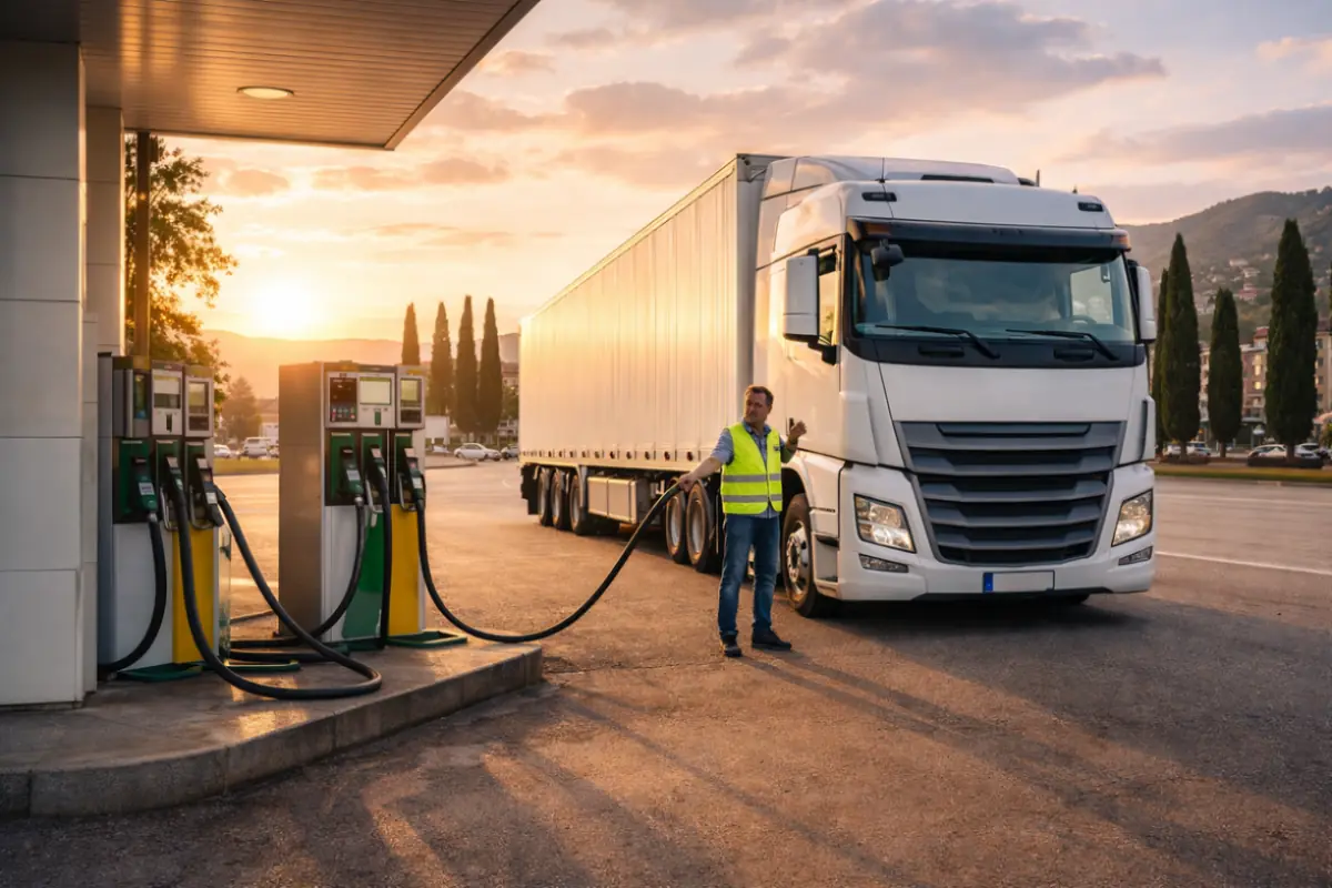 Autista che rifornisce il camion