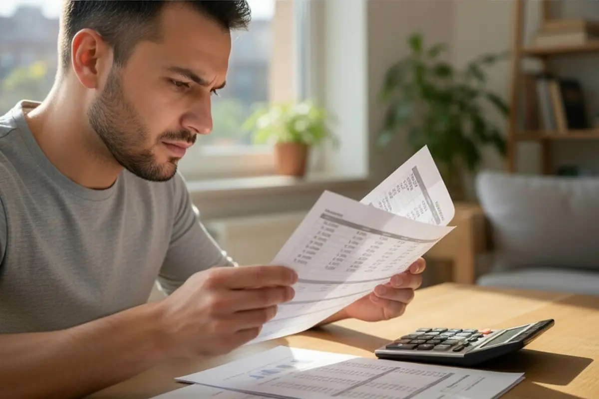 Uomo esamina documenti finanziari