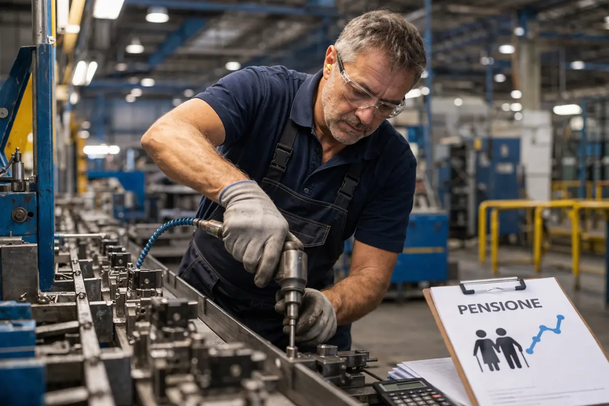 operaio al lavoro in fabbrica con strumenti industriali per pensione lavori usuranti