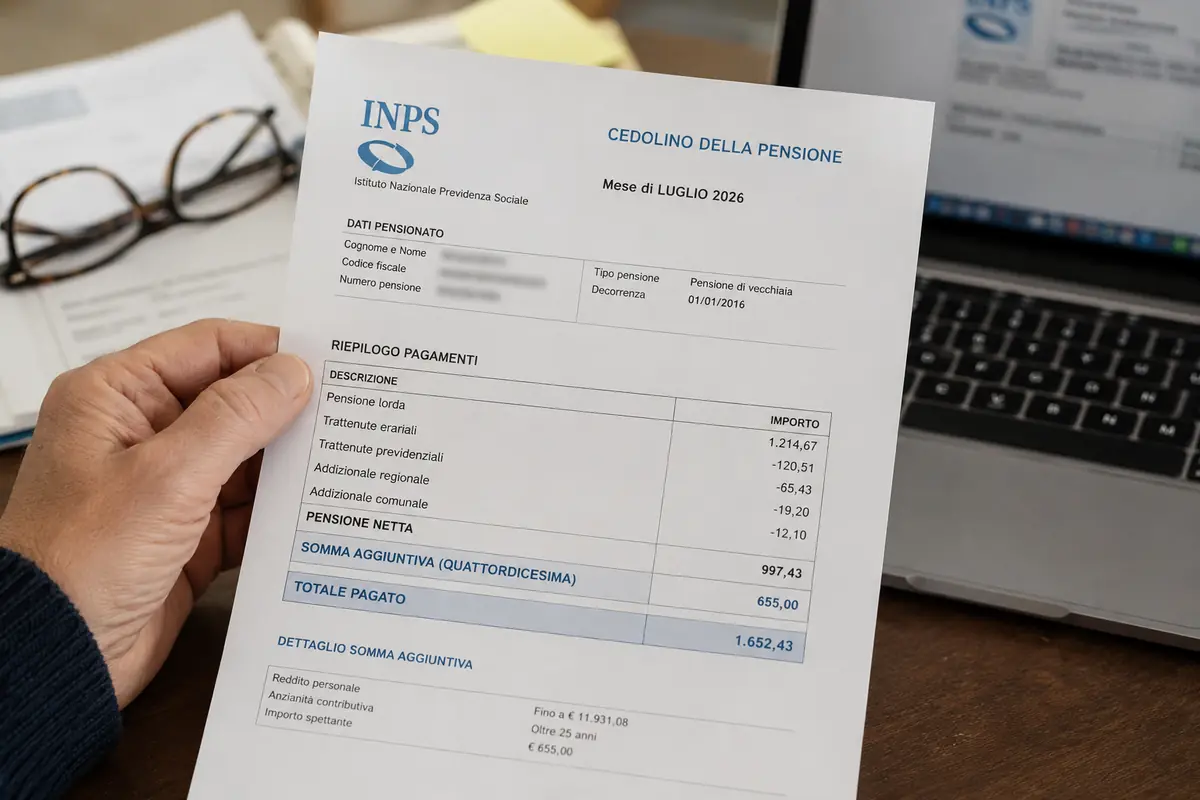 Pensioni quattordicesima fino a 655 euro nel
